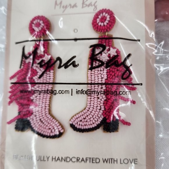MYRA BAGS Wonderus Beaded Cowboy Boots Statement Earrings NWT - Picture 4 of 4
